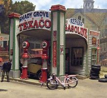 Gas Station at Shady Grove - Laser-Cut Wood Kit HO Scale Model Railroad Building #552