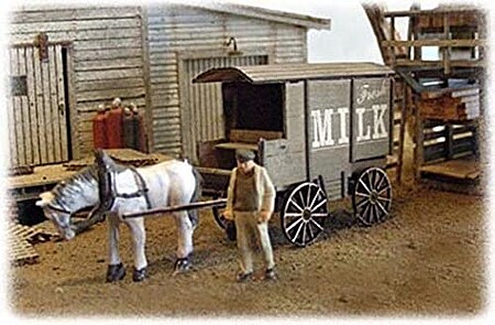 Bar-Mills Milk & Ice Wagons w/Horses - Kit HO Scale Model Railroad Building #752