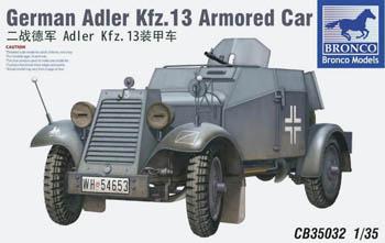 Bronco German Adler Kfz13 Armored Car Plastic Model Armored Car Kit 1/35 Scale #35032
