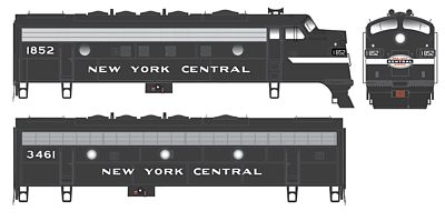 Bowser EMD F7 A-B Set DC New York Central #1852, 3461 HO Scale Model Train Locomotive #24069