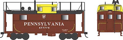 Bowser PRR Class N5 Steel Cabin Car (Caboose) - Ready to Run Pennsylvania Railroad #477814 (Tuscan, yellow Cupola, Trainphone Antenna) - N-Scale