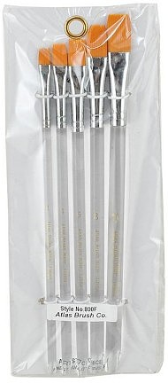 Brushes Atlas Brush #800F- 2,4,6,8,10 Flat Golden Taklon Brushes w/Clear Plastic Handle (5)