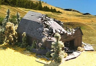 Branchline The Fallen Barn - Laser-Art - Laser-Cut Wood Kit HO Scale Model Railroad Building #649