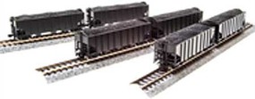 Broadway 3-Bay Hopper Unlettered black 6 pack N Scale Model Train Freight Car Set #3655