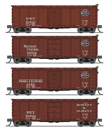 Broadway 40 Steel Boxcar 4 pack B Variety Set NYC.MC,P&E,B&A N Scale Model Train Freight Car #7271