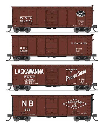Broadway 40 Steel Boxcar 4 pack D Variety Set NYC, RDG, DLW, NB N Scale Model Train Freight Car #7273