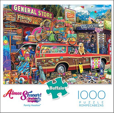 Buffalo-Games Aimee Stewart- Family Vacation Puzzle Station Wagon Loaded w/Stuff, General Store) (1000pc)