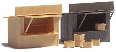 Busch 2 Stands/Market Stalls w/Crates - Kit HO Scale Model Railroad Building #1055