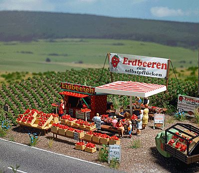 Busch Strawberry Stand w/Accessories - Kit HO Scale Model Railroad Trackside Accessory #1073