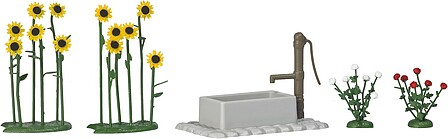 Busch Sunflowers & Roses w/Water Pump/Trough - Kit HO Scale Model Railroad Grass Earth #1232