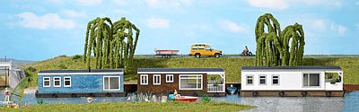 Busch Houseboat - Laser-Cut Wood Kit - Light Blue HO Scale Model Railroad Building #1439