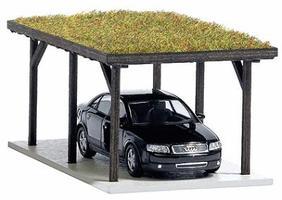 Busch Carport Kit w/Grass Roof/Car HO Scale Model Railroad Building #1482 Busch Carport Kit w/Grass Roof/Car HO Scale Model Railroad Building #1482