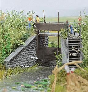 Busch Small Dam with Footbridge HO Scale Model Railroad Scenery Kit #1483