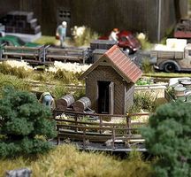 Busch Oil Drum Storage Shed Kit (Laser-Cut Wood) HO Scale Model Railroad Building #1545 Busch Oil Drum Storage Shed Kit (Laser-Cut Wood) HO Scale Model Railroad Building #1545