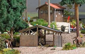 Busch Open Stable Laser-Cut Wood Kit HO Scale Model Railroad Building #1584 Busch Open Stable Laser-Cut Wood Kit HO Scale Model Railroad Building #1584