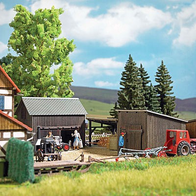 Busch 3 Wooden Sheds HO Scale Model Railroad Building Kit #1595
