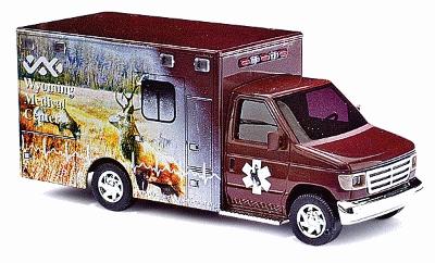 Busch 1992 Ford E-350 Ambulance Wyoming Medical Center HO Scale Model Railroad Vehicle #41832