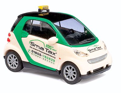 Busch 2007 Smart Fortwo Taxi (white, green) HO Scale Model Railroad Vehicle #46123