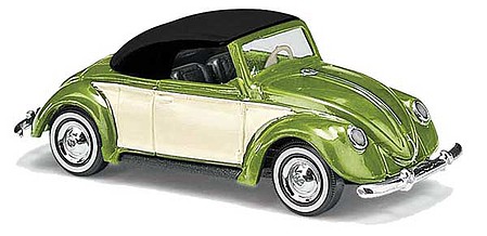 Busch 1949 Volkswagen Beetle Convertible - Assembled Top Up (metallic green, white, black)