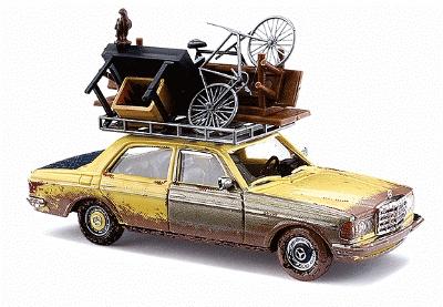 Busch 1977 Mercedes Benz W123 Sedan With Overloaded Roof Rack HO Scale Model Railroad Vehicle #46858