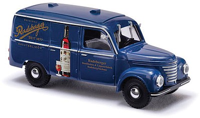 Busch 1954 Framo V901/2 Cargo Van - Assembled Radeberger (blue, gold, German Lettering)