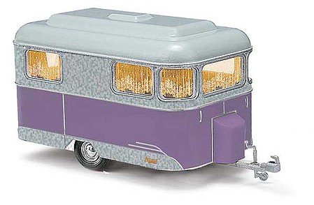 Busch 1958 Nagetusch Camper Trailer - Assembled Gray, Purple