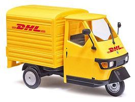 Busch Piaggio Ape 50 Pickup Truck w/Bed Cover DHL O Scale Model Railroad Vehicle #60056 Busch Piaggio Ape 50 Pickup Truck w/Bed Cover DHL O Scale Model Railroad Vehicle #60056