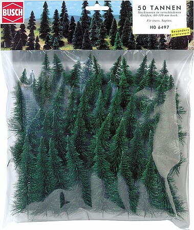 Busch Pine Tree Assortment - 2-3/8 - 4-11/32 (50) HO Scale Model Railroad Tree #6497