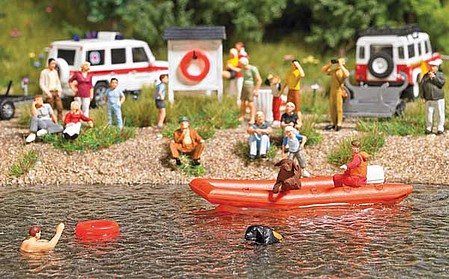 Busch Water Rescue Newfoundland Dogs Set Inflatable Boat, 2 Dogs, 2 Figures, Trailer, 2 Life Preservers