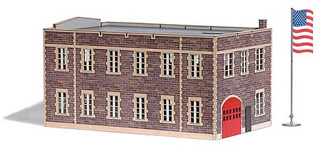 Busch Clinker Block Fire Station Laser-Cut Wood Kit - 7-1/2 x 4-9/16 x 4-3/16  19.1 x 11.6 x 10.6cm