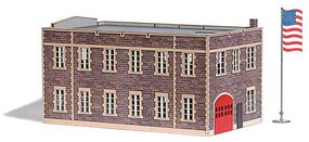 Busch Clinker Block Fire Station Laser-Cut Wood Kit 7-1/2 x 4-9/16 x 4-3/16''  19.1 x 11.6 x 10.6cm