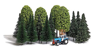 Busch Mixed Fir and Deciduous Trees with Tractor Set