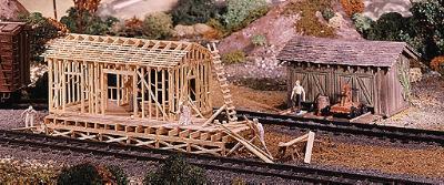 Campbell Shed Under Construction & Double Handcar House HO Scale Model Railroad Building Kit #368