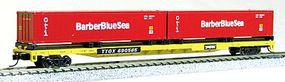 Con-Cor 89' TTX Flatcar with 2 Barber Blue Sea Containers N Scale Model Train Freight Car #14882 Con-Cor 89' TTX Flatcar with 2 Barber Blue Sea Containers N Scale Model Train Freight Car #14882