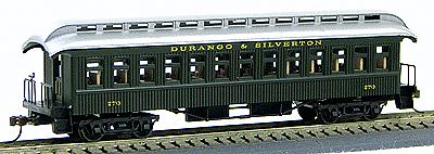 Con-Cor 1880s Wood Open-Platform Coach Durango & Silverton HO Scale Model Train Passenger Car #229