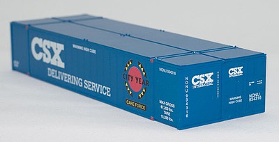 Con-Cor 53 Smooth-Side Container 2-Pack - Assembled CSX Set #1 (Careforce Scheme, blue, white, red, black, yellow) - N-Scale