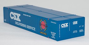 Con-Cor 53' Smooth-Side Container 2-Pack Assembled CSX Set #1 (Careforce Scheme, blue, white, red, black, yellow) N-Scale