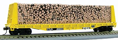 Con-Cor Pulpwood Flatcar with Load TTX HO Scale Model Freight Car #92061