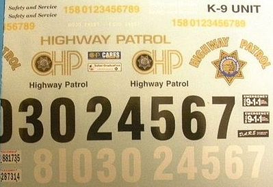Chimney CA Highway Patrol & K-9 Unit Police Dept. Decals Plastic Model Car Decal 1/18 #1801