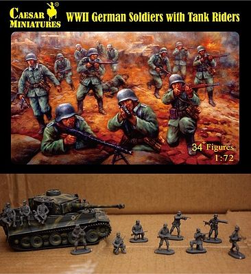 Caesar Miniatures Figures WWII German Soldiers with Tank Riders -- Plastic Model Military Figure -- 1/72 Scale -- #77