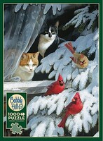 Cobble-Hill Bird Watchers (Cat/Cardinals/Snow Scene) Puzzle (1000pc)
