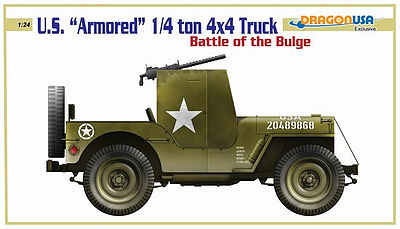 Cyber US Armored 1/4 Ton 4x4 Truck Battle/Bulge Plastic Model Armored Truck Kit 1/24 Scale #43247