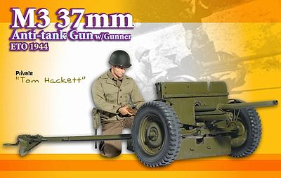 Dragon-Model-Figures M3 37mm Anti-Tank Gun with Gunner Plastic Model Military Vehicle Kit #70680
