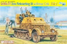SdKfz 7/1 2cm FlaK 38 Gun w/Armor Cab (2 in 1) Plastic Model Halftrack Kit 1/35 Scale #6533