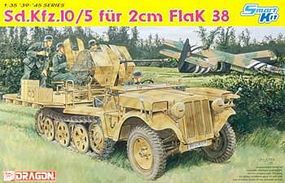 SdKfz 10/5 Light Halftrack w/2cm FlaK 38 Gun Plastic Model Halftrack Kit 1/35 Scale #6676