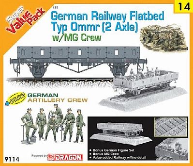 DML German Ommr 2-Axle Flatbed Car with MG42 Crew Plastic Model Military Vehicle Kit 1/35 #9114