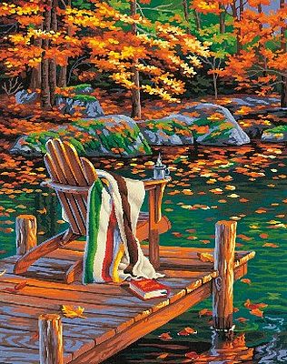 Dimensions Golden Pond (Chair on Dock/Autumn Scene) Paint By Number Kit #91468