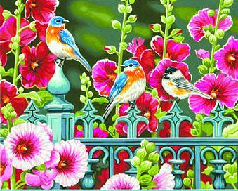 Dimensions Hollyhock Gate (Flowers/Birds) Paint By Number Kit #91490