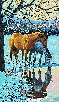 Dimensions Reflections (Horses/Pond Snow Scene) Paint By Number Kit #91492