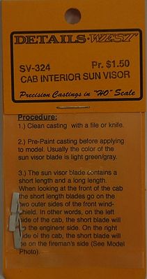 Details-West Cab Interior Sun Visor (pr) HO Scale Miscellaneous Train Part #324